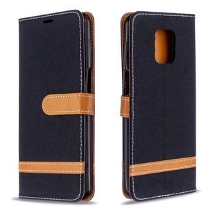 For Xiaomi Redmi Note 9S / Note 9 Pro / Note 9 Pro Max Color Matching Denim Texture Horizontal Flip Leather Case with Holder & Card Slots & Wallet & Lanyard(Black)