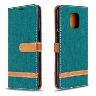 For Xiaomi Redmi Note 9S / Note 9 Pro / Note 9 Pro Max Color Matching Denim Texture Horizontal Flip Leather Case with Holder & Card Slots & Wallet & Lanyard(Green)