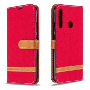 For Huawei P40 Lite E / Y7P Color Matching Denim Texture Horizontal Flip Leather Case with Holder & Card Slots & Wallet & Lanyard(Red)