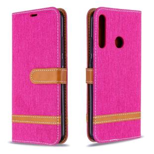 For Huawei P40 Lite E / Y7P Color Matching Denim Texture Horizontal Flip Leather Case with Holder & Card Slots & Wallet & Lanyard(Rose Red)