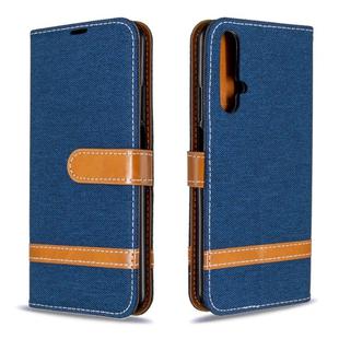 For Huawei Honor 20S Color Matching Denim Texture Horizontal Flip Leather Case with Holder & Card Slots & Wallet & Lanyard(Dark Blue)