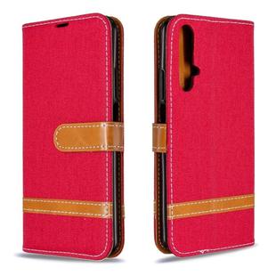 For Huawei Honor 20S Color Matching Denim Texture Horizontal Flip Leather Case with Holder & Card Slots & Wallet & Lanyard(Red)