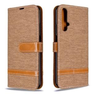 For Huawei Honor 20S Color Matching Denim Texture Horizontal Flip Leather Case with Holder & Card Slots & Wallet & Lanyard(Brown)