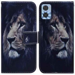 For Motorola Moto E22/E22i Coloured Drawing Horizontal Flip Leather Phone Case(Lion)