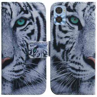 For Motorola Moto E22/E22i Coloured Drawing Horizontal Flip Leather Phone Case(Tiger)