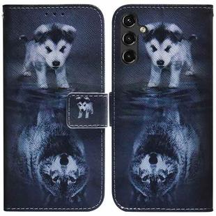 For Samsung Galaxy A14 5G Coloured Drawing Horizontal Flip Leather Phone Case(Wolf and Dog)