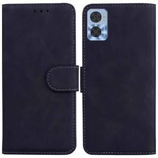 For Motorola Moto E22/E22i Skin Feel Pure Color Flip Leather Phone Case(Black)