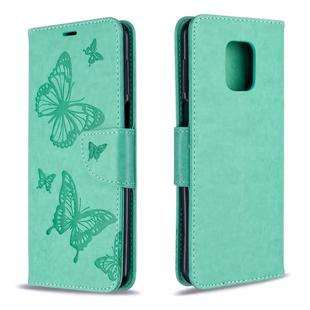 For Xiaomi Redmi Note 9S / Note 9 Pro / Note 9 Pro Max Two Butterflies Embossing Pattern Horizontal Flip Leather Case with Holder & Card Slot & Wallet & Lanyard(Green)