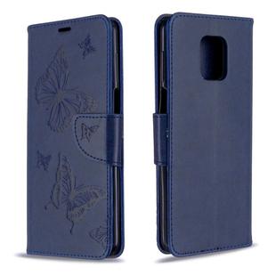 For Xiaomi Redmi Note 9S / Note 9 Pro / Note 9 Pro Max Two Butterflies Embossing Pattern Horizontal Flip Leather Case with Holder & Card Slot & Wallet & Lanyard(Dark Blue)