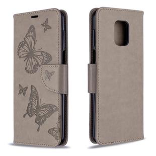 For Xiaomi Redmi Note 9S / Note 9 Pro / Note 9 Pro Max Two Butterflies Embossing Pattern Horizontal Flip Leather Case with Holder & Card Slot & Wallet & Lanyard(Grey)