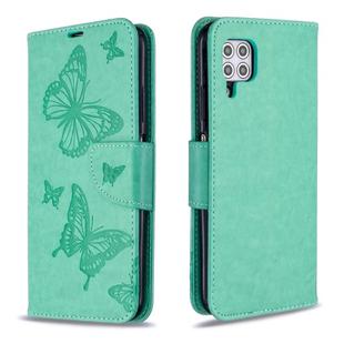 For Huawei P40 Lite Two Butterflies Embossing Pattern Horizontal Flip Leather Case with Holder & Card Slot & Wallet & Lanyard(Green)