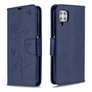 For Huawei P40 Lite Two Butterflies Embossing Pattern Horizontal Flip Leather Case with Holder & Card Slot & Wallet & Lanyard(Dark Blue)