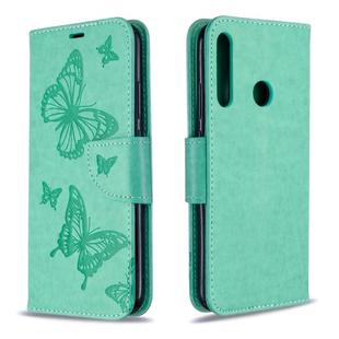 For Huawei P40 Lite E / Y7P Two Butterflies Embossing Pattern Horizontal Flip Leather Case with Holder & Card Slot & Wallet & Lanyard(Green)