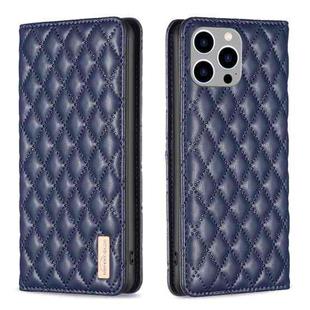 For iPhone 14 Pro Max Diamond Lattice Magnetic Leather Flip Phone Case(Blue)