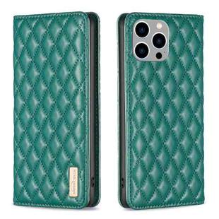For iPhone 14 Pro Max Diamond Lattice Magnetic Leather Flip Phone Case(Green)
