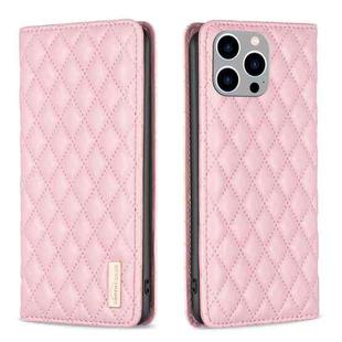 For iPhone 14 Pro Max Diamond Lattice Magnetic Leather Flip Phone Case(Pink)
