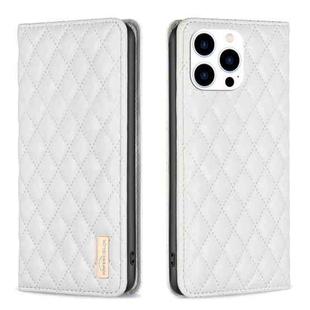 For iPhone 14 Pro Diamond Lattice Magnetic Leather Flip Phone Case(White)