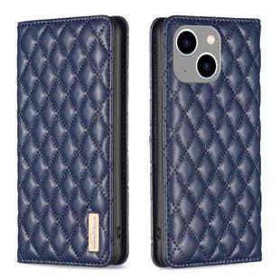 For iPhone 14 Plus Diamond Lattice Magnetic Leather Flip Phone Case(Blue)