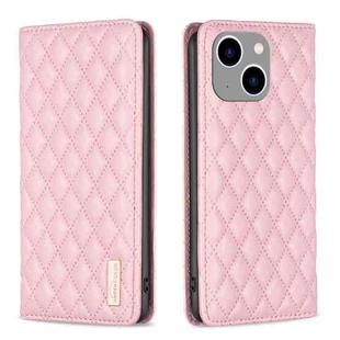 For iPhone 14 Plus Diamond Lattice Magnetic Leather Flip Phone Case(Pink)