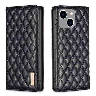 For iPhone 14 Plus Diamond Lattice Magnetic Leather Flip Phone Case(Black)