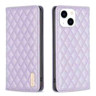 For iPhone 14 Diamond Lattice Magnetic Leather Flip Phone Case(Purple)