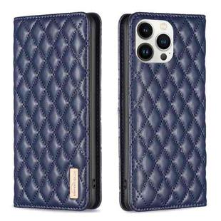For iPhone 13 Pro Max Diamond Lattice Magnetic Leather Flip Phone Case(Blue)