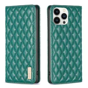 For iPhone 13 Pro Max Diamond Lattice Magnetic Leather Flip Phone Case(Green)