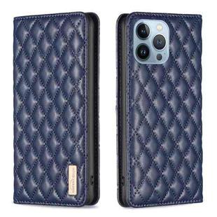 For iPhone 13 Pro Diamond Lattice Magnetic Leather Flip Phone Case(Blue)