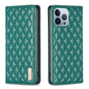 For iPhone 13 Pro Diamond Lattice Magnetic Leather Flip Phone Case(Green)
