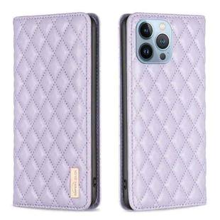 For iPhone 13 Pro Diamond Lattice Magnetic Leather Flip Phone Case(Purple)