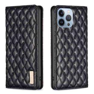 For iPhone 13 Pro Diamond Lattice Magnetic Leather Flip Phone Case(Black)