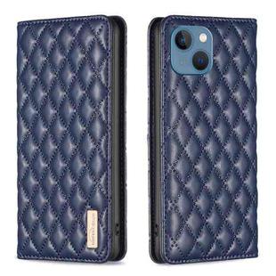 For iPhone 13 Diamond Lattice Magnetic Leather Flip Phone Case(Blue)