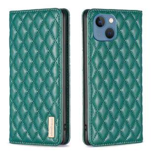 For iPhone 13 Diamond Lattice Magnetic Leather Flip Phone Case(Green)