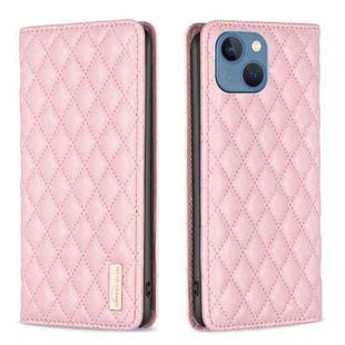 For iPhone 13 Diamond Lattice Magnetic Leather Flip Phone Case(Pink)