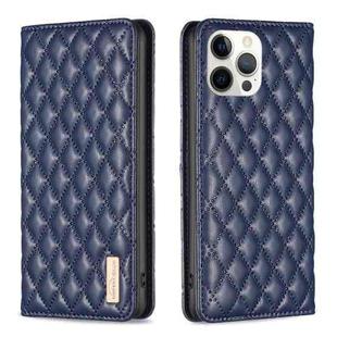 For iPhone 12 Pro Max Diamond Lattice Magnetic Leather Flip Phone Case(Blue)