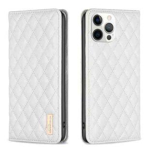 For iPhone 12 Pro Max Diamond Lattice Magnetic Leather Flip Phone Case(White)