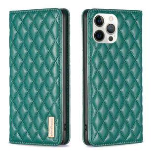 For iPhone 12 Pro Max Diamond Lattice Magnetic Leather Flip Phone Case(Green)