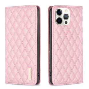 For iPhone 12 Pro Max Diamond Lattice Magnetic Leather Flip Phone Case(Pink)