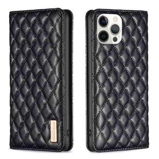 For iPhone 12 Pro Max Diamond Lattice Magnetic Leather Flip Phone Case(Black)