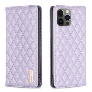For iPhone 12 / 12 Pro Diamond Lattice Magnetic Leather Flip Phone Case(Purple)