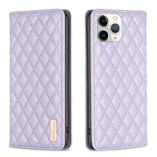 For iPhone 11 Pro Max Diamond Lattice Magnetic Leather Flip Phone Case(Purple)