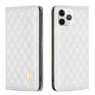 For iPhone 11 Pro Diamond Lattice Magnetic Leather Flip Phone Case(White)