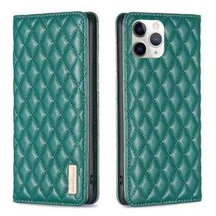 For iPhone 11 Pro Diamond Lattice Magnetic Leather Flip Phone Case(Green)