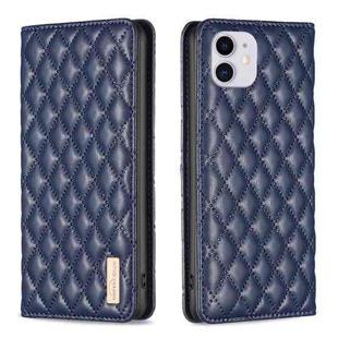 For iPhone 11 Diamond Lattice Magnetic Leather Flip Phone Case(Blue)