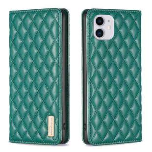 For iPhone 11 Diamond Lattice Magnetic Leather Flip Phone Case(Green)