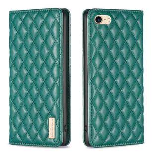 For iPhone SE 2022 / SE 2020 / 8 / 7 Diamond Lattice Magnetic Leather Flip Phone Case(Green)