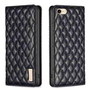 For iPhone SE 2022 / SE 2020 / 8 / 7 Diamond Lattice Magnetic Leather Flip Phone Case(Black)