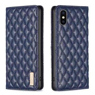 For iPhone XS Max Diamond Lattice Magnetic Leather Flip Phone Case(Blue)