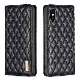 For iPhone XS Max Diamond Lattice Magnetic Leather Flip Phone Case(Black)