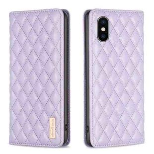 For iPhone XS / X Diamond Lattice Magnetic Leather Flip Phone Case(Purple)